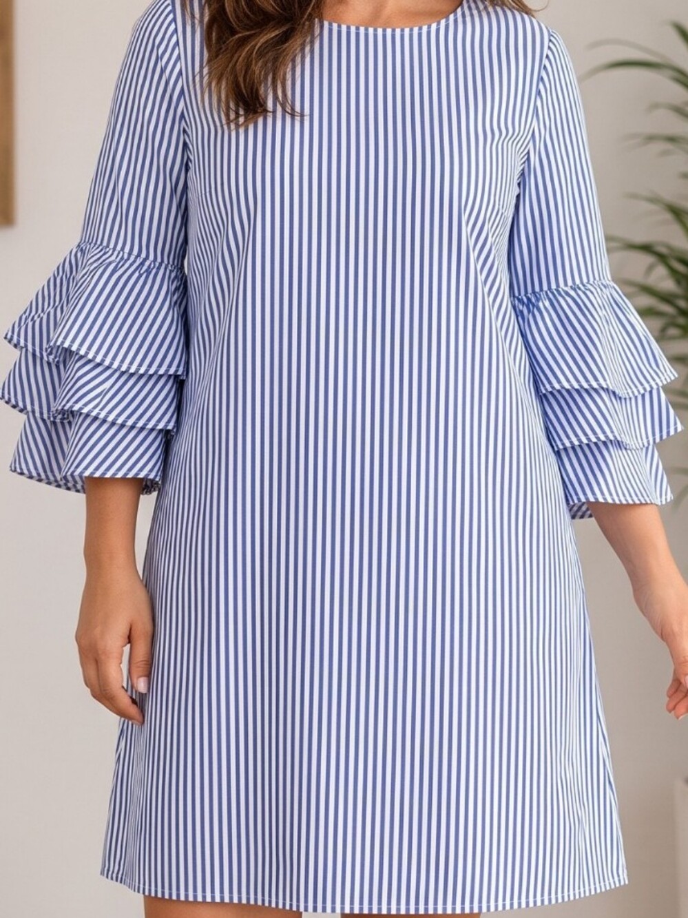 Chico's Striped Ruffle Sleeve Shift Dress - Blue & White